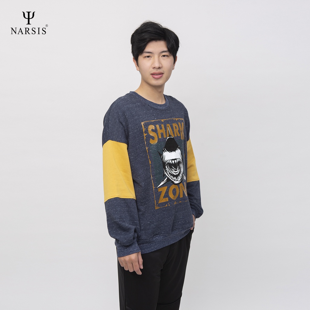 Áo nam thu đông NARSIS D0019 - D0020 nỉ zíp đen xước trắng phối vàng và tím than xước trắng phối vàng