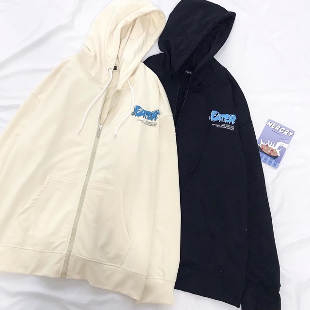 Áo Hoodie Zip EATER Tay Dài Túi Bụng Ảnh Thật