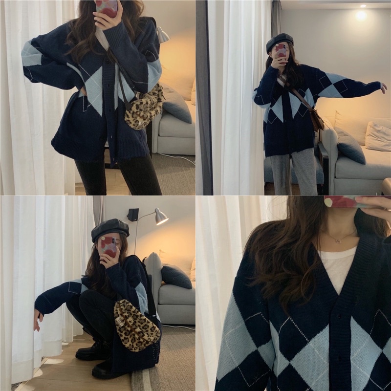 Áo khoác len họa tiết dáng xuông Hàn Quốc _Cltr ( ảnh thật ) | BigBuy360 - bigbuy360.vn