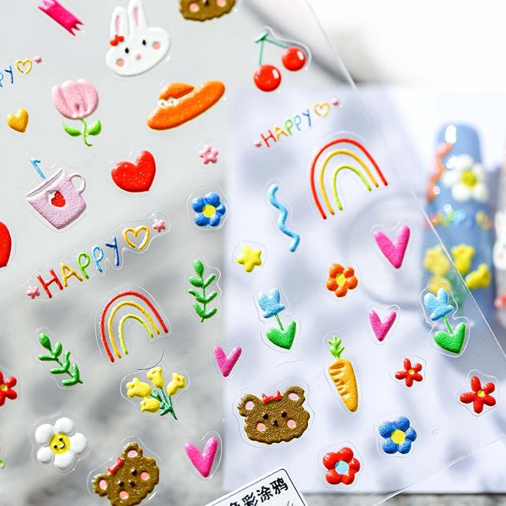 [Hàng mới về] Nhãn dán móng tay hoạt hình in nổi hoa quấn gấu 5D DIY nghệ thuật