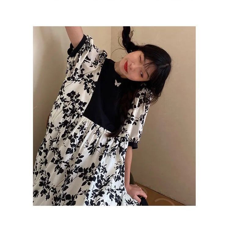 Đầm Dáng Rộng Tay Phồng Thêu Hoa Thời Trang Mùa Hè Hàn Quốc 2022 Mới