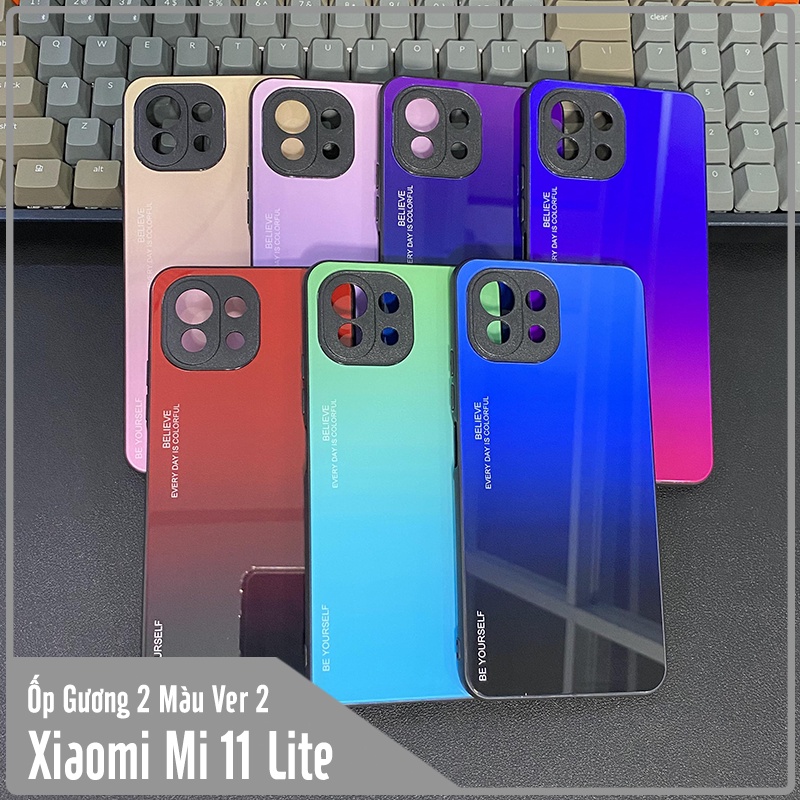 Ốp lưng cho Xiaomi Mi 11 Lite 4G - 5G - NE gương cứng 2 màu Gradient Ver 2 , viền TPU dẻo đen
