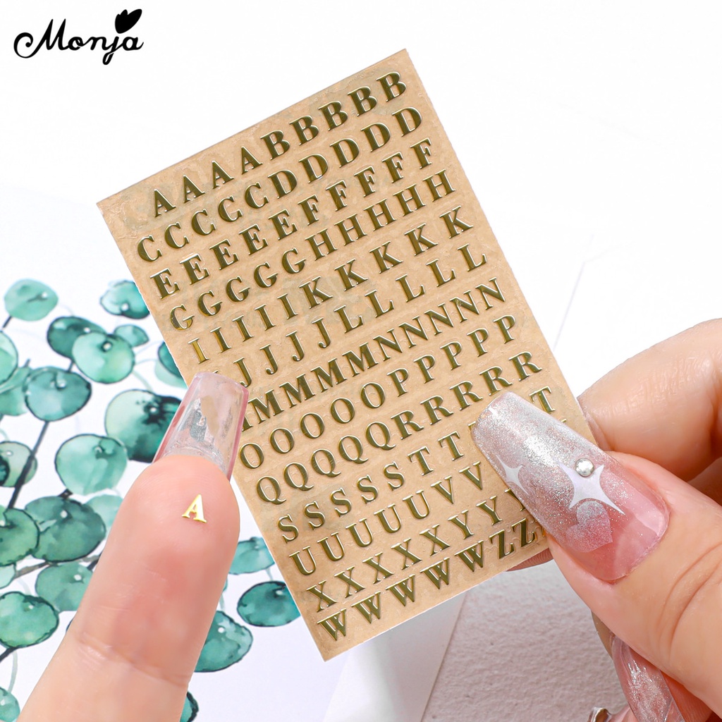MONJA Miếng Dán Trang Trí Móng Tay Hình Chữ Cái Mini Màu Vàng / Bạc Thời Trang DIY