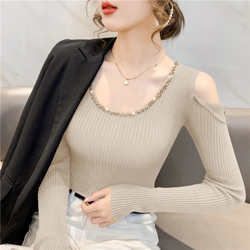 Áo Len Tay Dài Hở Vai Phong Cách Mới Dành Cho Nữ