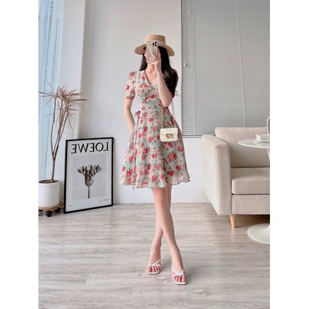 D125 VÁY XANH HOA HỒNG