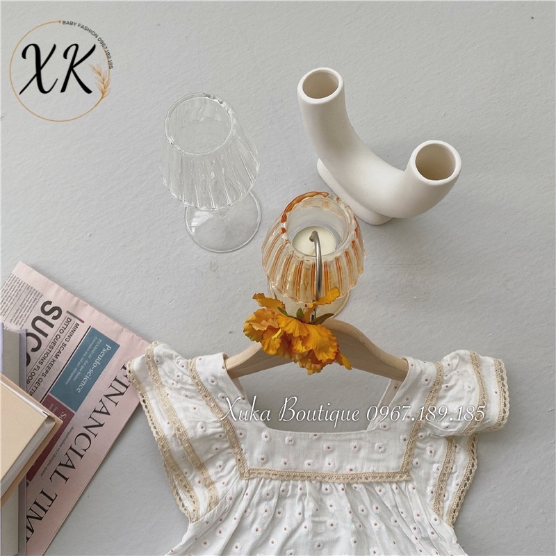 Bodysuit Cộc Tay Cánh Tiên Hoạ Tiết Hoa Bé Gái 0-2 Tuổi Xuka Boutique Set Quần Áo Sơ Sinh 2022 Quảng Châu