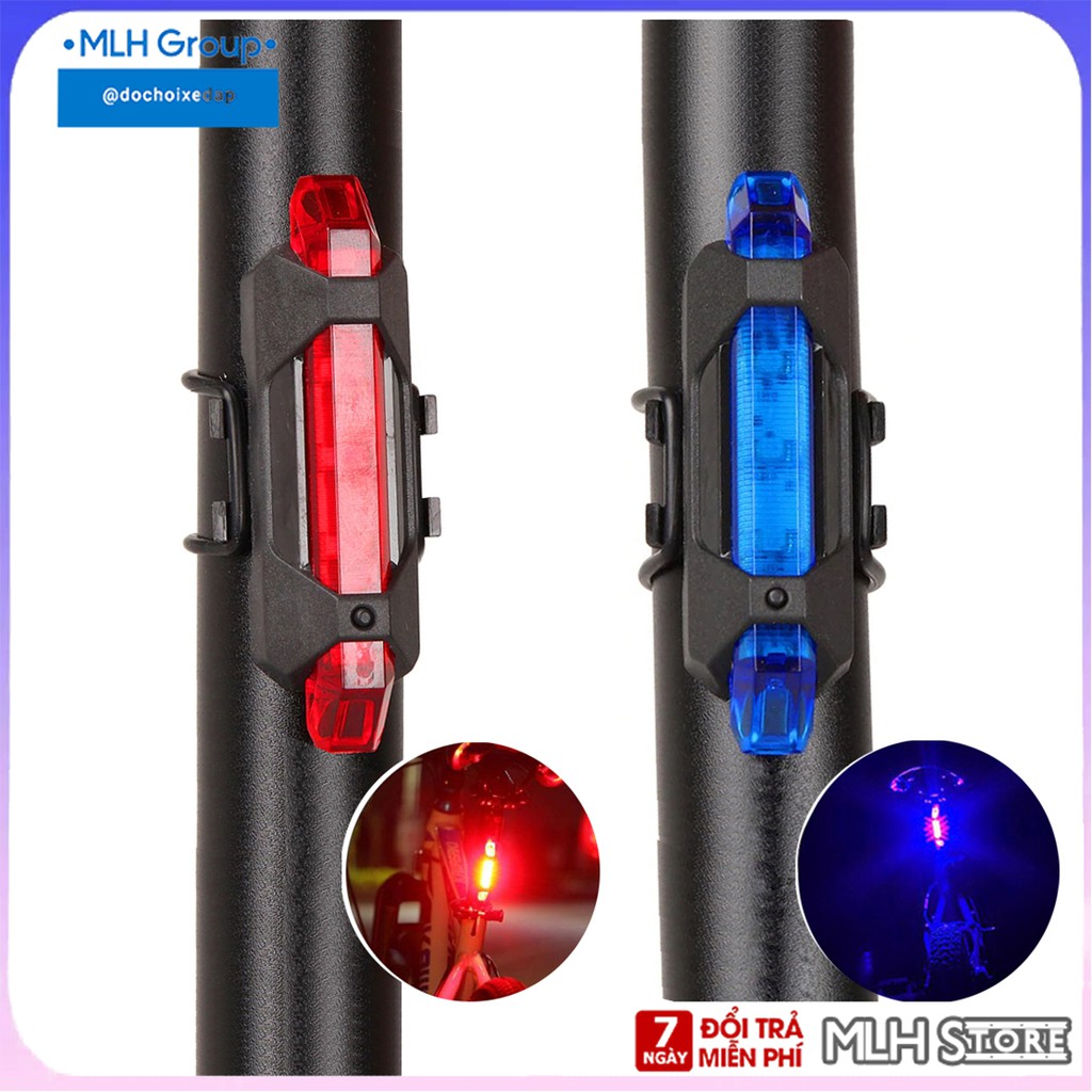 Bộ 2 Đèn Hậu LED Cảnh Báo Gắn Phía Sau Xe Đạp Giúp Đạp Xe An Toàn Ban Đêm 4 chế độ sáng (Đèn Đỏ và Xanh) MLH