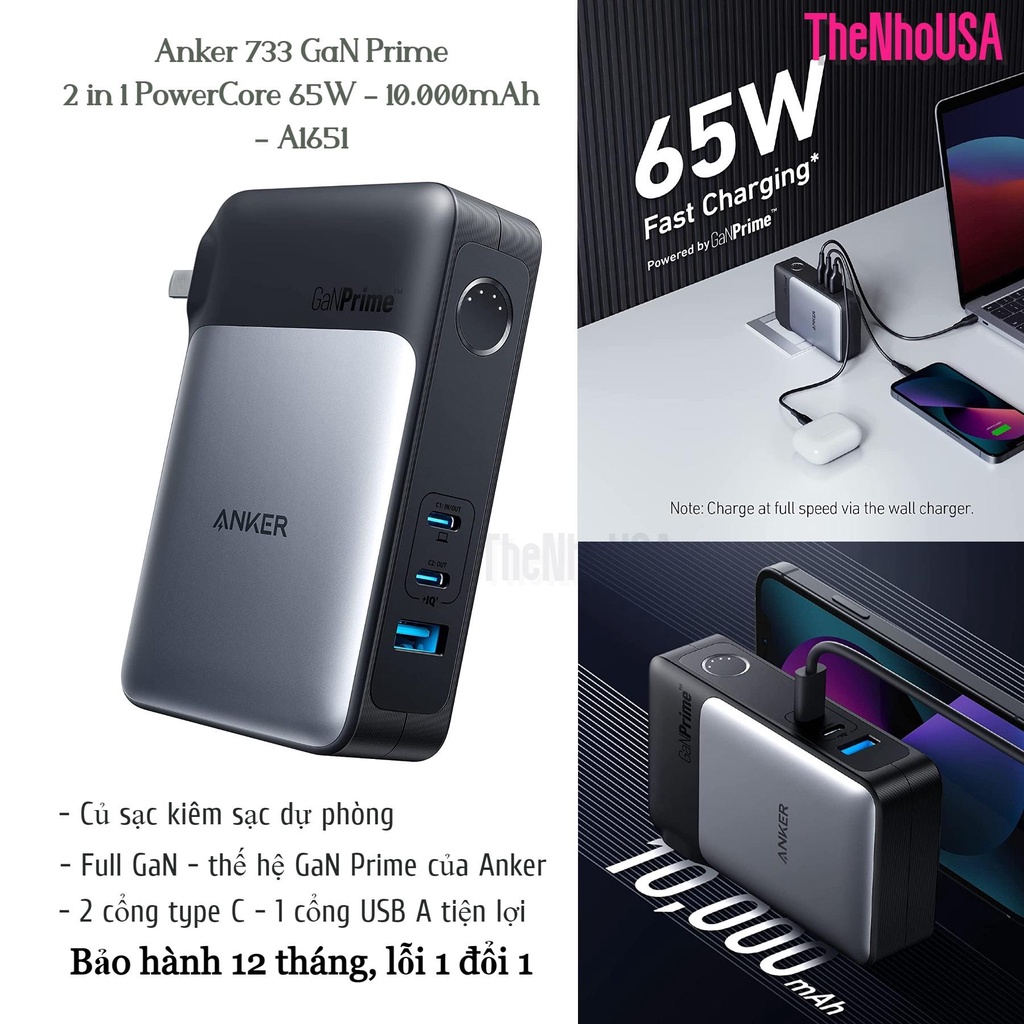 Pin sạc dự phòng 2 in 1 Anker 733 GaN Prime PowerCore 65W - 10.000mAh - A1651 [BH12T]