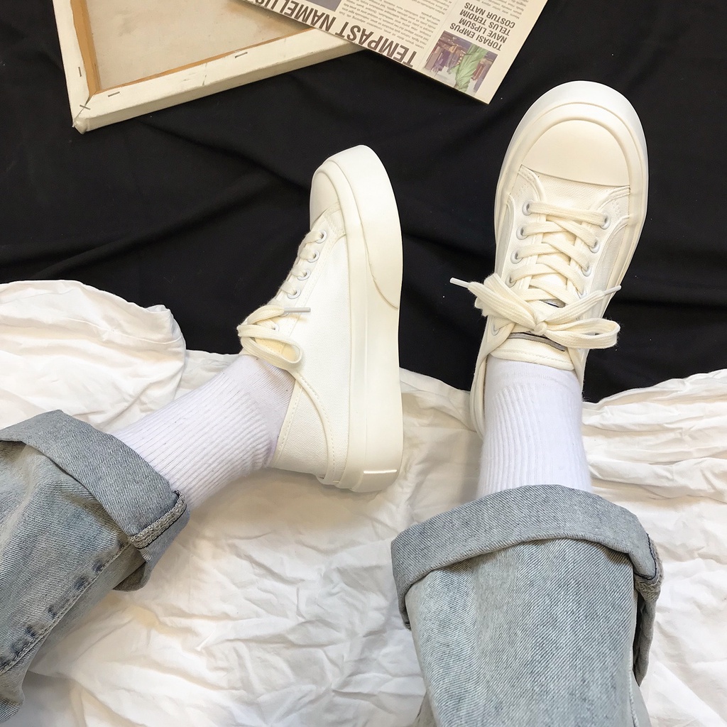 Giày thể thao giẫm gót đế bánh mì, giày sneaker dáng basic đi hai kiểu