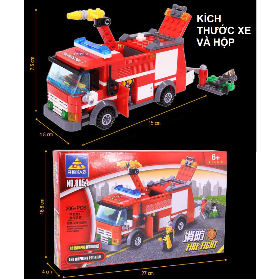 Bộ lắp ghép lego mô hình xe cứu hỏa gồm 206 chi tiết đồ chơi trẻ em No.8054