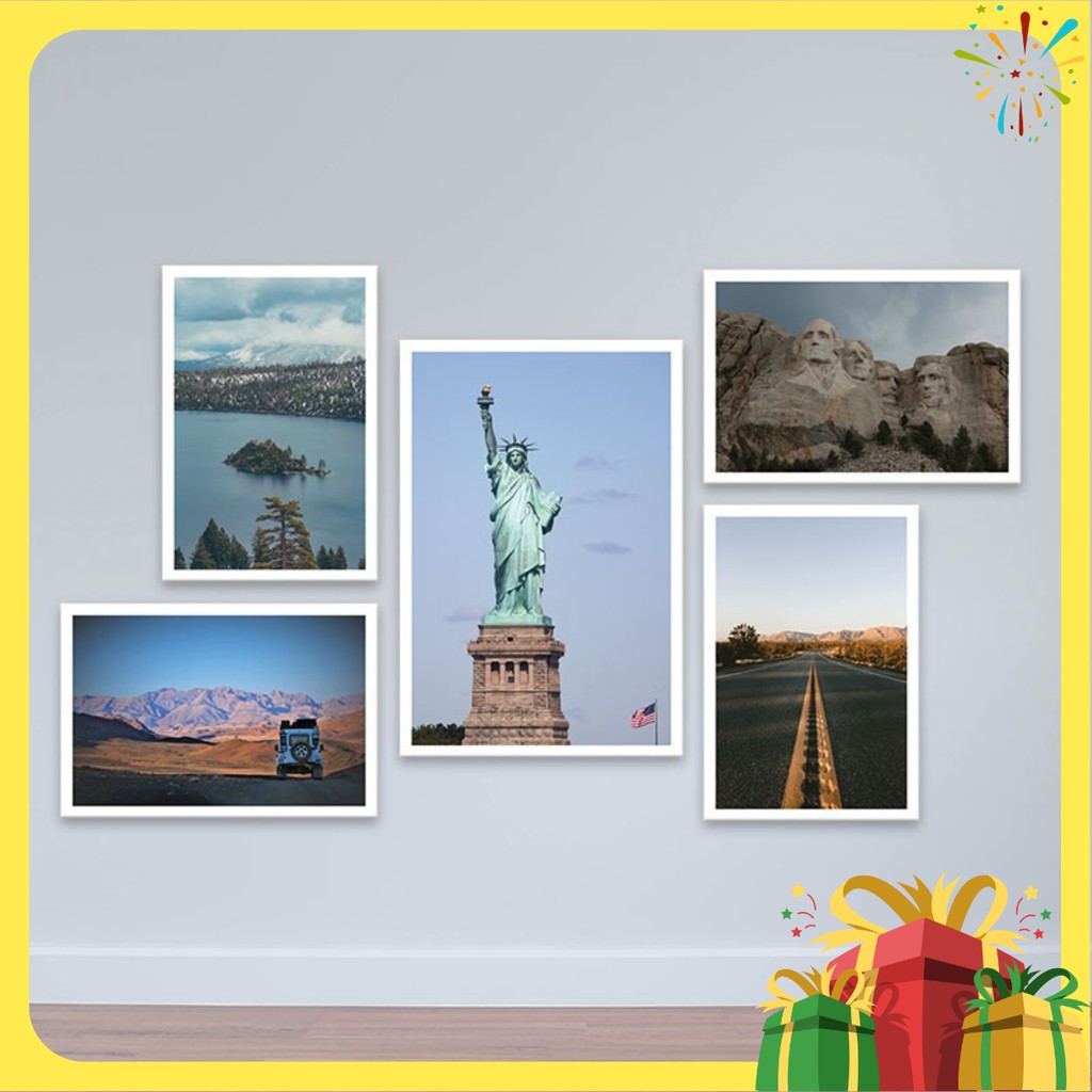 Bộ 5 tranh đẹp nước Mỹ “Tượng Nữ Thần Tự Do và cảnh sắc thiên nhiên” | Tranh phòng họp R3328
