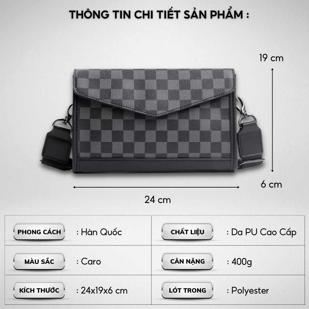 Túi đeo chéo nam nữ unisex ,Da Pu cao cấp kẻ caro,KT :24x16x6 cm ,Chống thấm nước -Kiểu dáng trẻ trung, cá tính - 𝑰𝑩𝑨𝑮