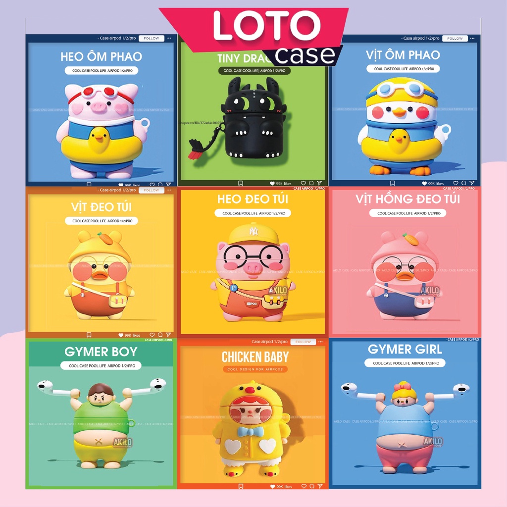 Vỏ Case Airpod 2 Case airpod pro tai nghe bluetooth cao cấp cute dễ thương thời trang - LOTO Case