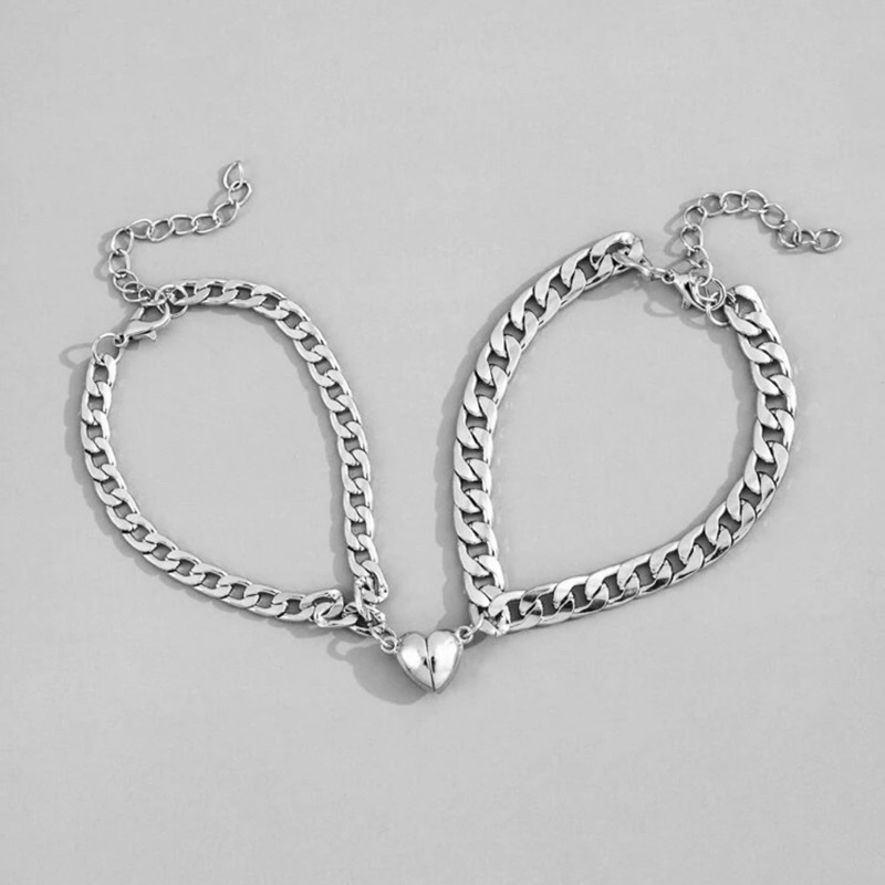 Set 2 Vòng Tay Cặp Hình Trái Tim Nam Châm Hút Bằng Thép Titan Không Gỉ - Lắc Tay Đôi Nam Nữ