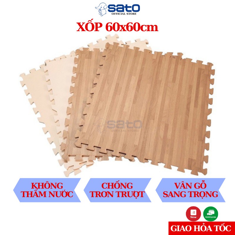 Xốp trải sàn 60x60 cm vân gỗ - Thảm xốp lót sàn chống trơn trượt không thấm nước an toàn cho bé