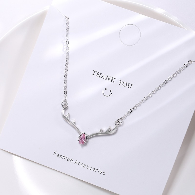 Dây Chuyền Nữ Bạc S925 Sừng Tuần Lộc Đính Đá Opal VCVAA181.  Vòng Cổ Nữ Bạc20Silver