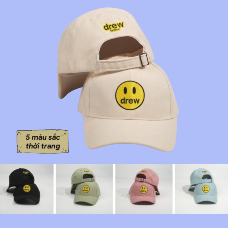 Mũ lưỡi trai thêu hình mặt DREW chất nỉ, nhung mịn cao cấp thời trang form unisex nam nữ.