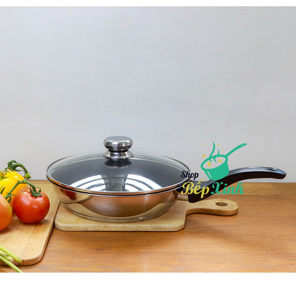 Chảo chống dính inox 430 Fivestar và nắp kính 3 đáy bếp từ tặng 5 muỗng - Shop Bếp Xinh