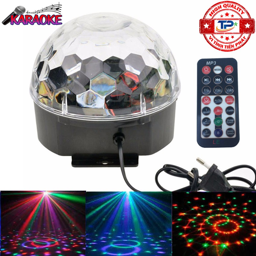 Đèn Led Pha Lê quả cầu xoay 7 màu Karaoke cảm biến nháy theo nhạc, khe cắm USB SD card, MP3 LED Crystal Magic Ball Light