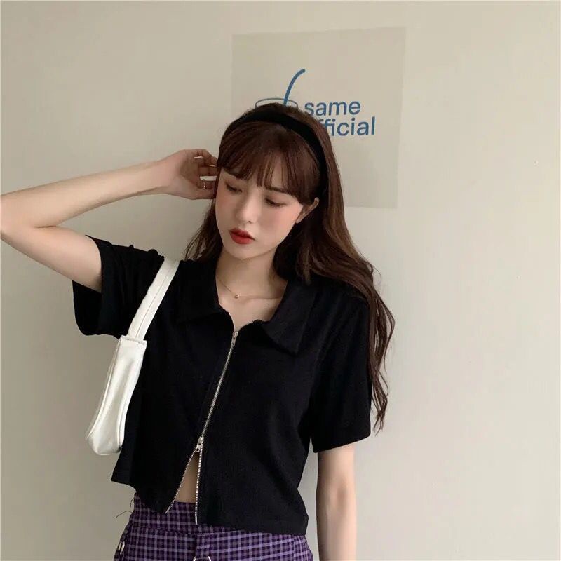 Áo thun cổ Polo ngắn tay khóa kéo thời trang nữ | BigBuy360 - bigbuy360.vn
