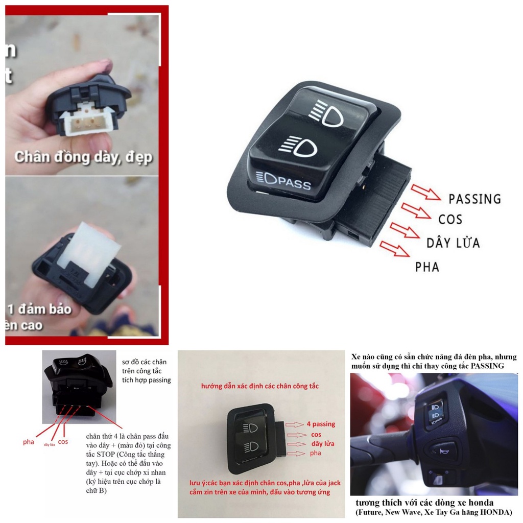 CÔNG TẮC TẮT ĐÈN PASING XE MÁY ĐỜI MỚI LOẠI DÀY ĐẸP LẮP NHƯ ZIN CHO NHIỀU LOẠI XE,