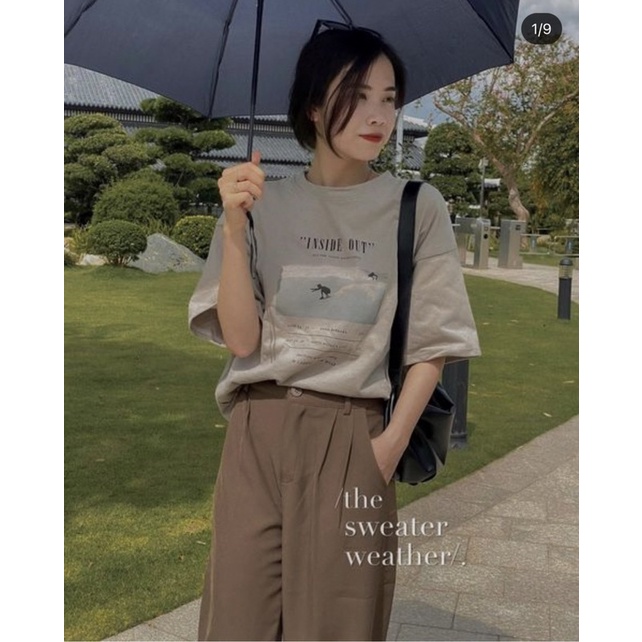 Áo phông nam/nữ INSIDE OUT trượt tuyết chất nhung tuyết oversize siêu rộng, Áo phông dài tay hàng Quảng Châu