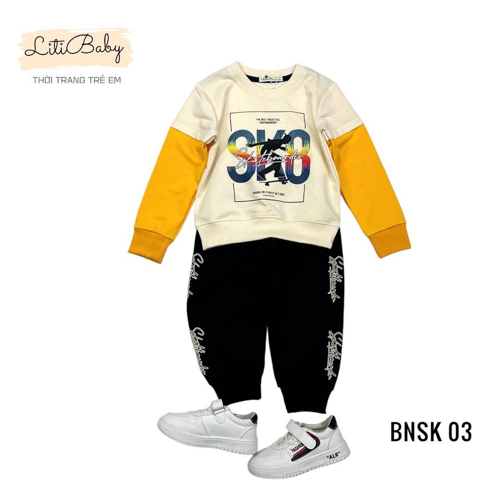 Bộ bé trai thu đông LITIBABY, chất nỉ da cá