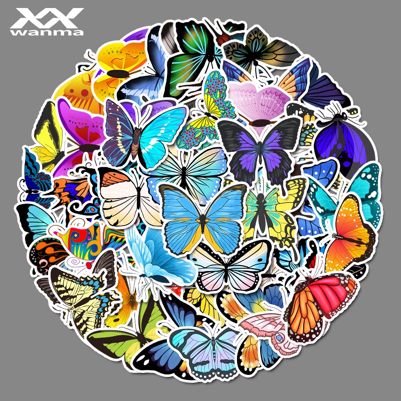 Combo 30 Sticker Chống Nước Decal Dán Điện Thoại Laptop Mũ Bảo Hiểm Vali Đàn Guitar Bình Nước Sổ Tay Graffiti [BƯỚM]