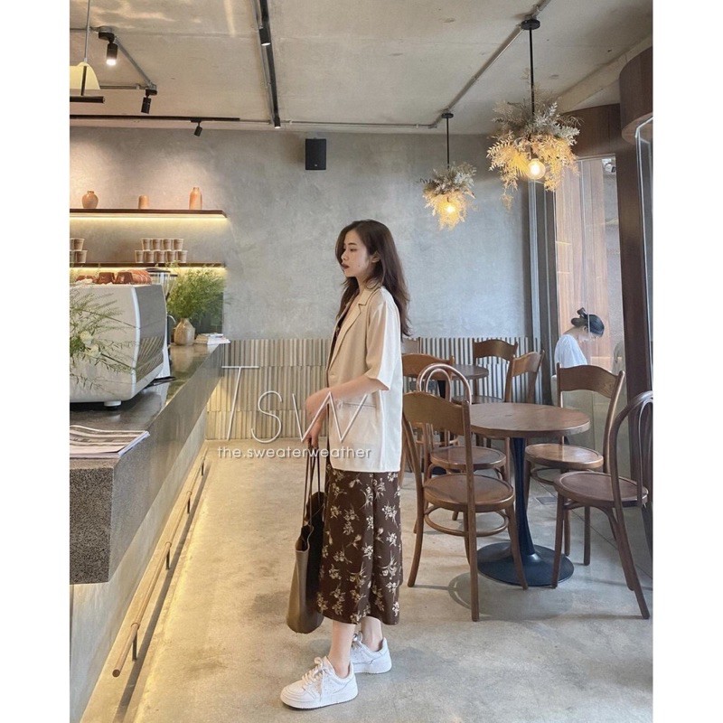 Set Áo Blazer Cộc Tay Kèm Với Váy Hoa Nhí Cực Xinh Cho Mùa Hè MS140