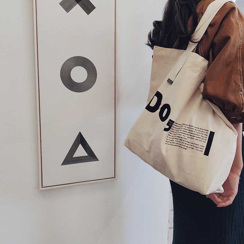 Túi Tote Vải Canvas Nữ In Chữ DO phong cách Ulzzang Có Khóa Kéo chất liệu dày dặn