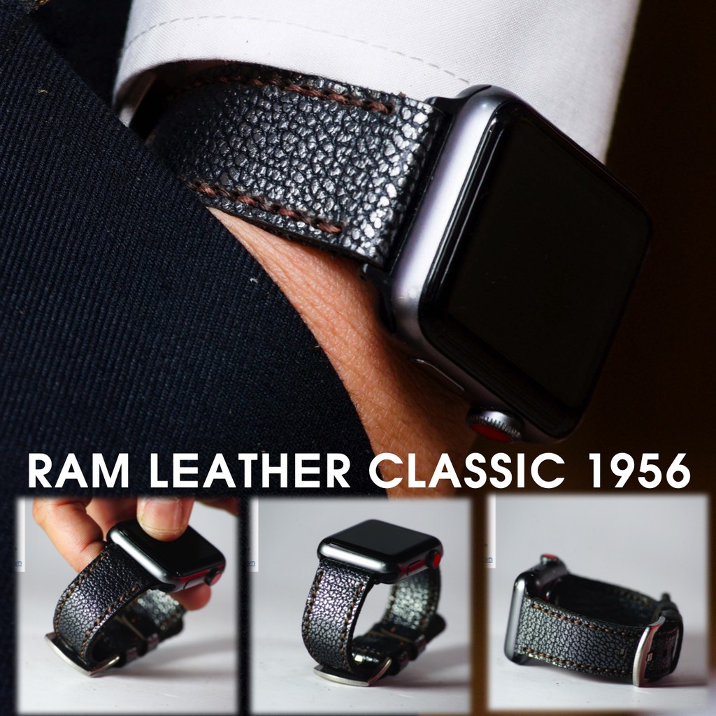 Dây Apple Watch , iWatch , iphone Watch da bò vân cá mập vintage RAM Leather classic 1956 đen thép