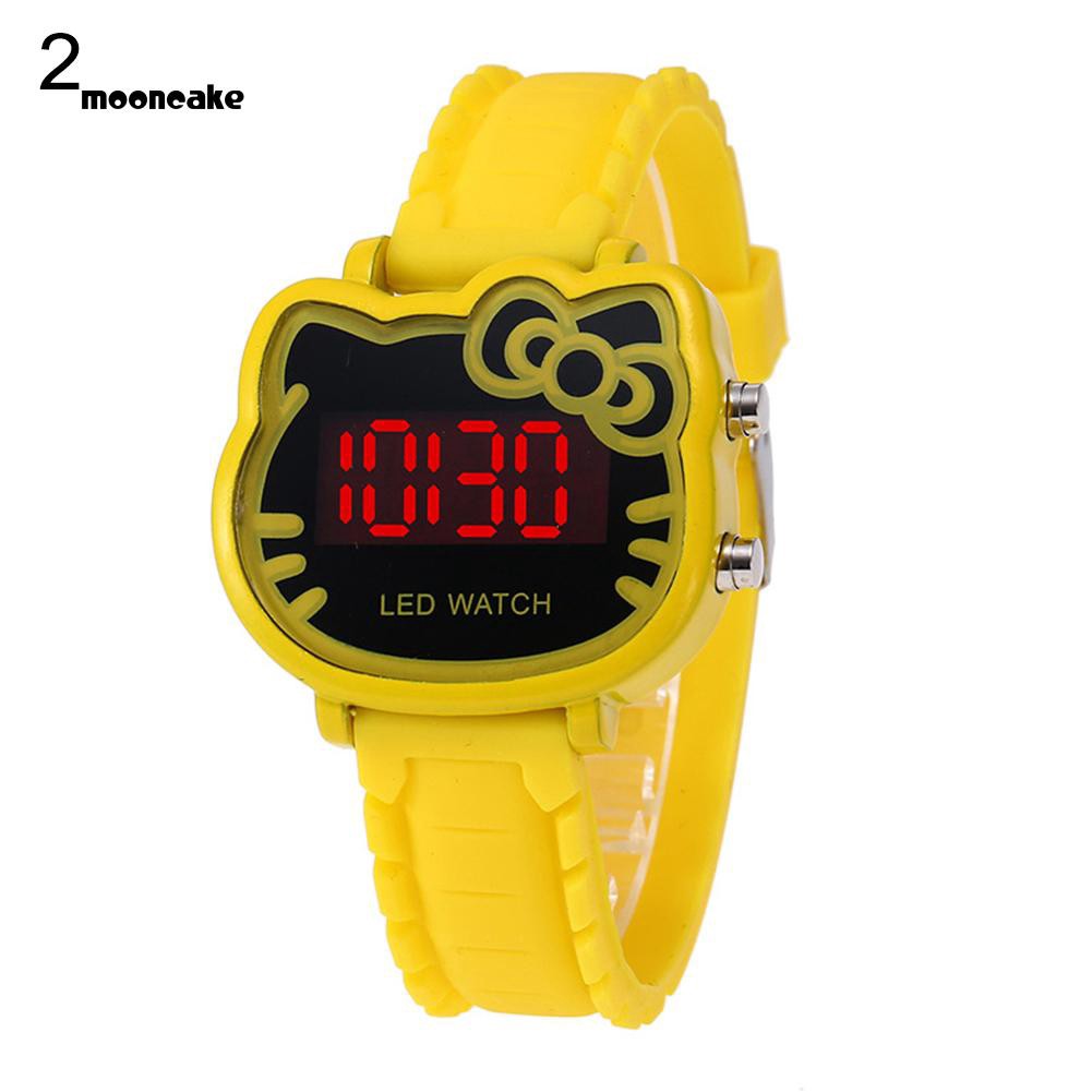 Đồng hồ điện tử dây silicon hình mèo Hello Kitty dành cho bé gái
