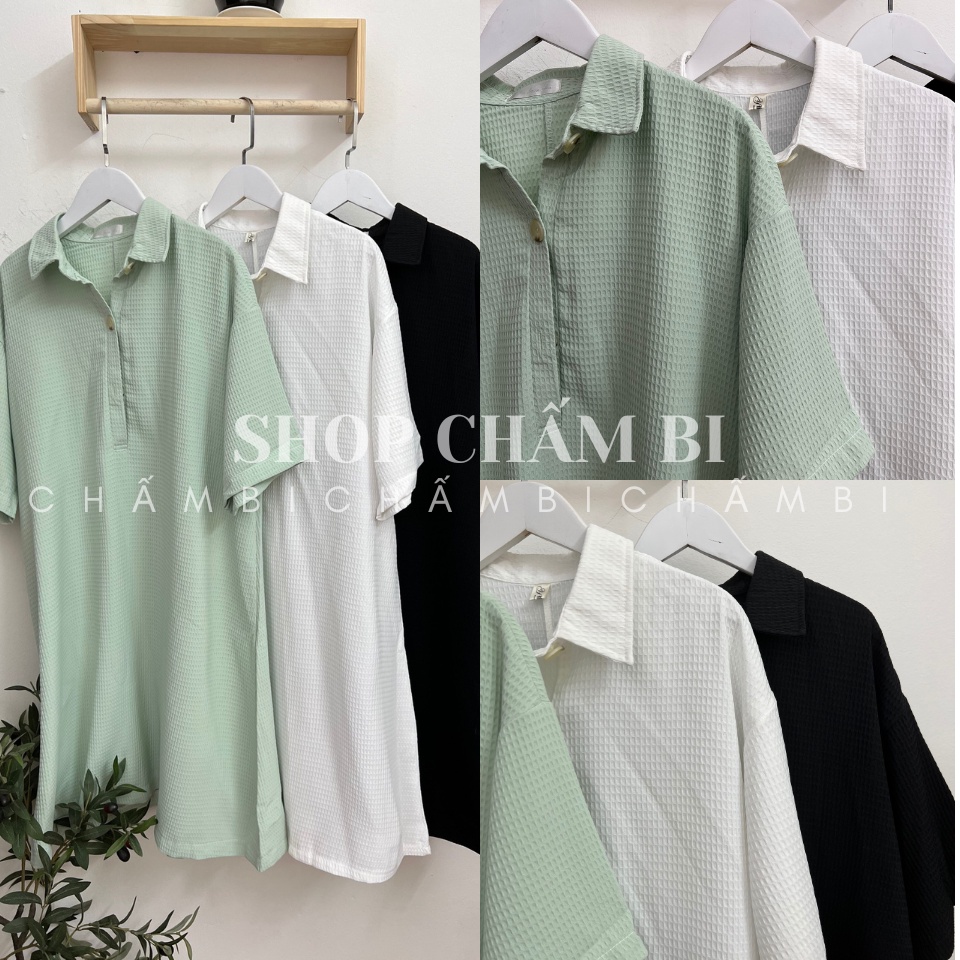 [XẢ HÀNG] Váy polo nữ suông dáng dài V.127, Váy kiểu tay lỡ cúc ngực form rộng 3 màu trẻ trung năng động - Shop Chấm Bi