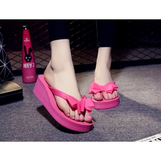 Dép xốp nữ cao 5cm đính nơ