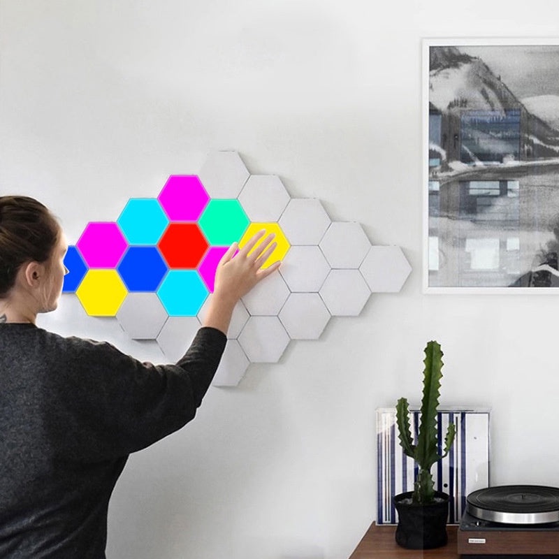 Bộ Đèn Ngủ LED RGB Hình Lục Giác Cảm Ứng Chạm Tự Lắp Ráp Sáng Tạo