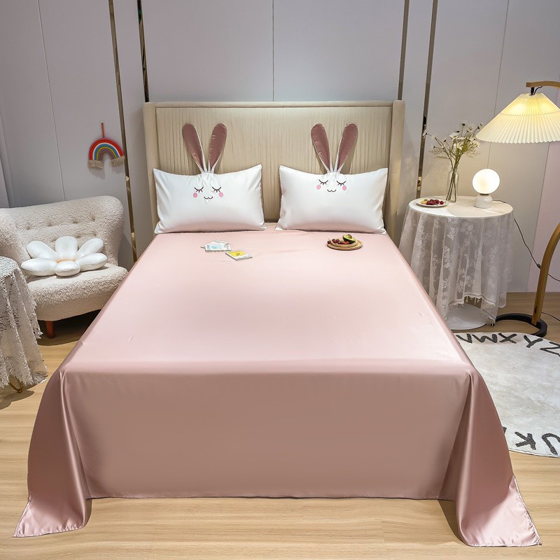 Bộ Chăn Ga Gối Lụa Tai Thỏ , Set Chăn Ga Gối Chất Liệu Phi Lụa Mềm Mịn Mát Lạnh Mẫu Mới 2022