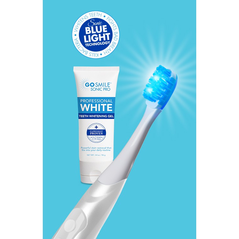 [BẢO [Hàng USA] Set Bàn Chải Điện Diệt Khuẩn Và Gel Làm Trắng Răng - Sonic Blue Smart Brush Whitening Kit