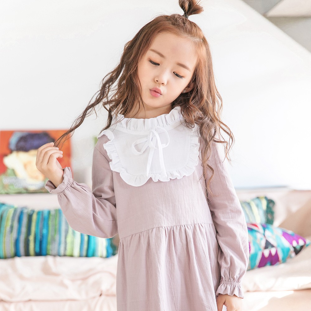 Đầm SANLUTOZ phối ren bằng cotton màu hồng cho bé gái