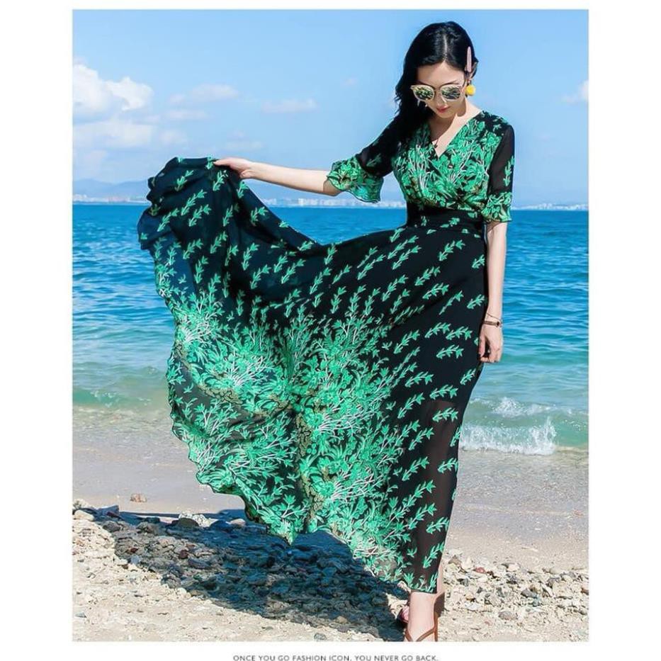 Đầm Maxi Hoa Nhí Dáng Dài Thướt Tha Cao Cấp - Váy Đi Biển Voan Lụa 2 Lớp Đẹp Quảng Châu Loại 1 | BigBuy360 - bigbuy360.vn