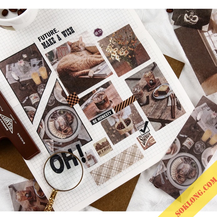Bộ 70 Sticker ảnh dán Postcard retro STI02 nhiều màu trang trí sổ Bullet journal, album