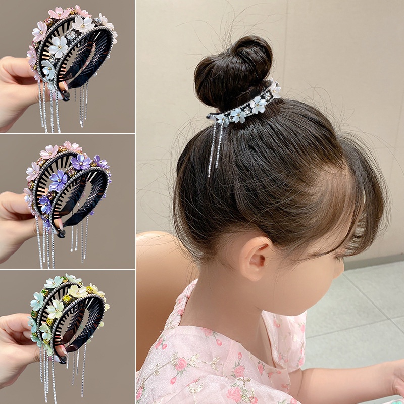 Kẹp Tóc Đuôi Ngựa Đính Đá Phối Tua Rua Dễ Thương Cho Bé Gái