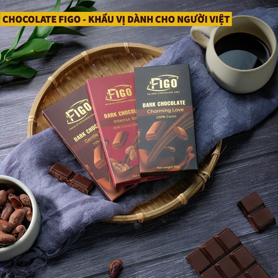 [ƯU ĐÃI] Combo 4 thanh Kẹo Socola sữa, Milk Chocolate Hạnh nhân + Hạt điều + Dừa + Hạt cacao 50% Cacao Hộp 50g Figo