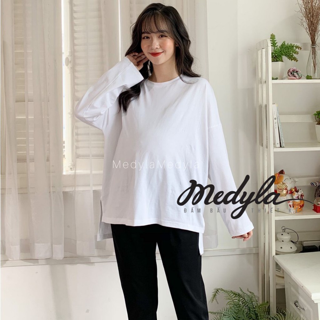 [ MẶC ĐƯỢC ĐẾN 75kg ] Áo bầu phông freesize dáng rộng - Áo thun cotton dài tay cho bầu và sau sinh - AT