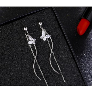 Bông tai nữ dài hình bướm bạc 925 đính pha lê-bt9