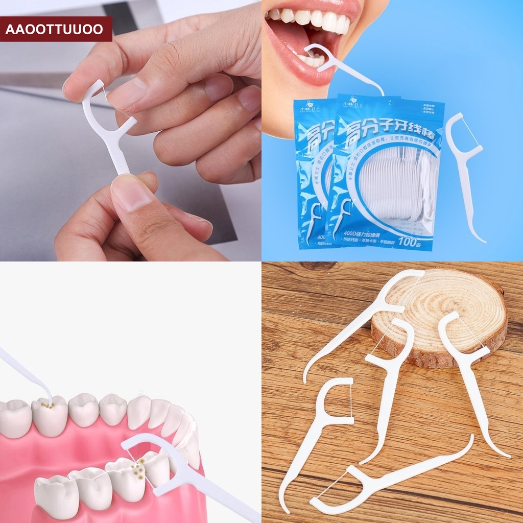 [Hàng mới về] Bộ 100 tăm chỉ nha khoa dùng một lần chất lượng cao tiện lợi
