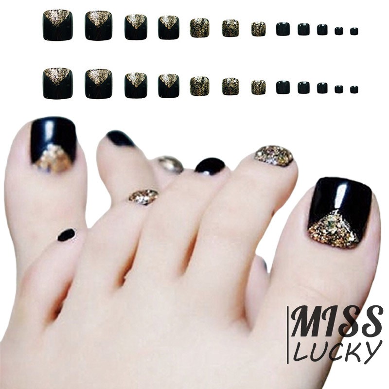 Bộ 24 móng chân giả đính đá lấp lánh sang trọng cho nữ