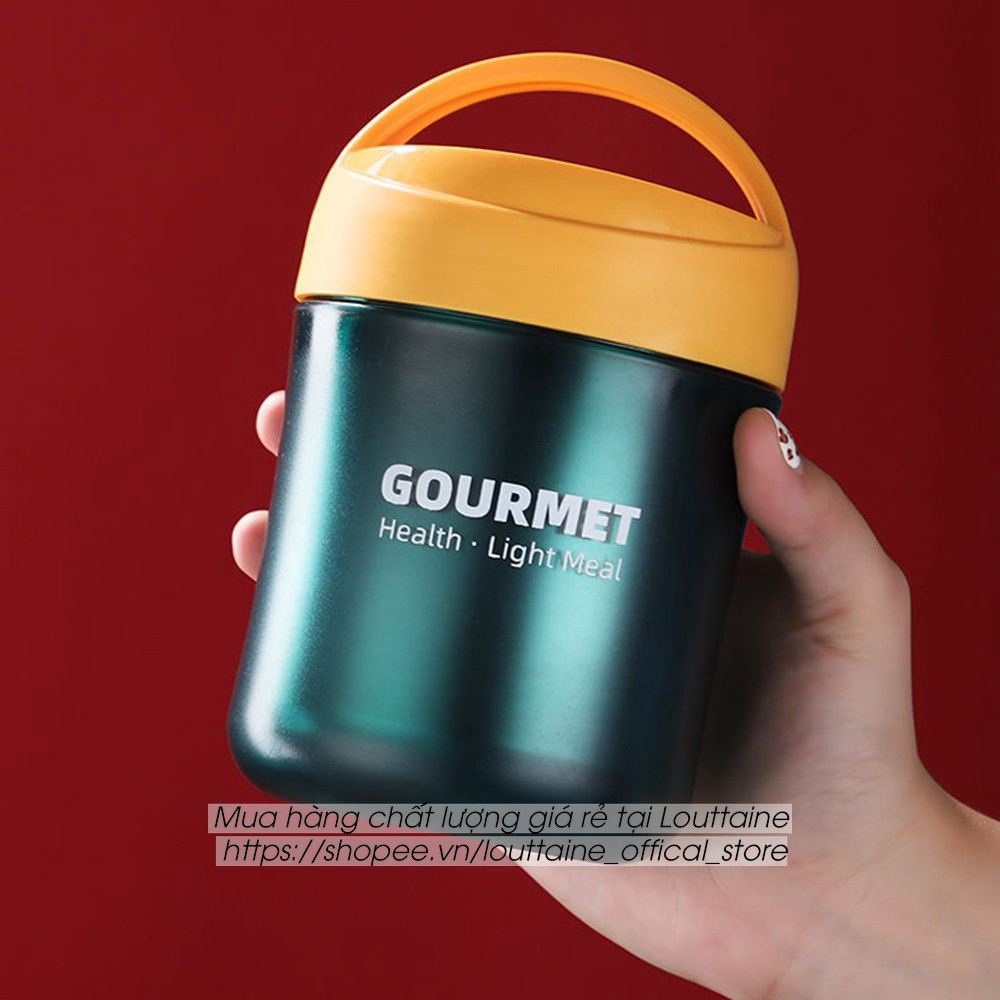 Bình ủ cháo cho bé GOURMET inox, 2 lớp, dung tích 500ml kèm muỗng, Hộp đựng thức ăn đựng cơm văn phòng tiện lợi | BigBuy360 - bigbuy360.vn