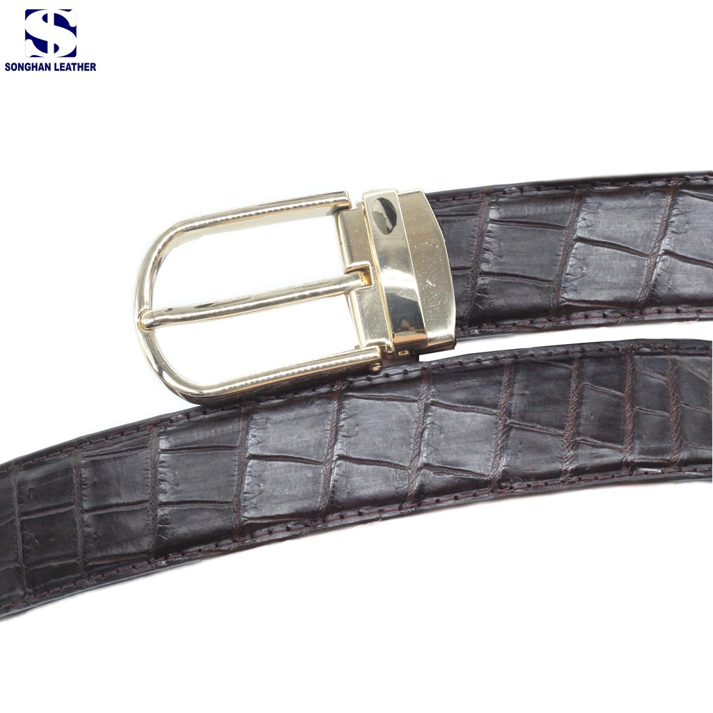 Dây Lưng Da Nam Songhan Leather MB09, Thắt Lưng Da Cá Sấu Bản Liền Không Nối Bản 3.5cm Khóa Kim Không Rỉ .BH 12 tháng