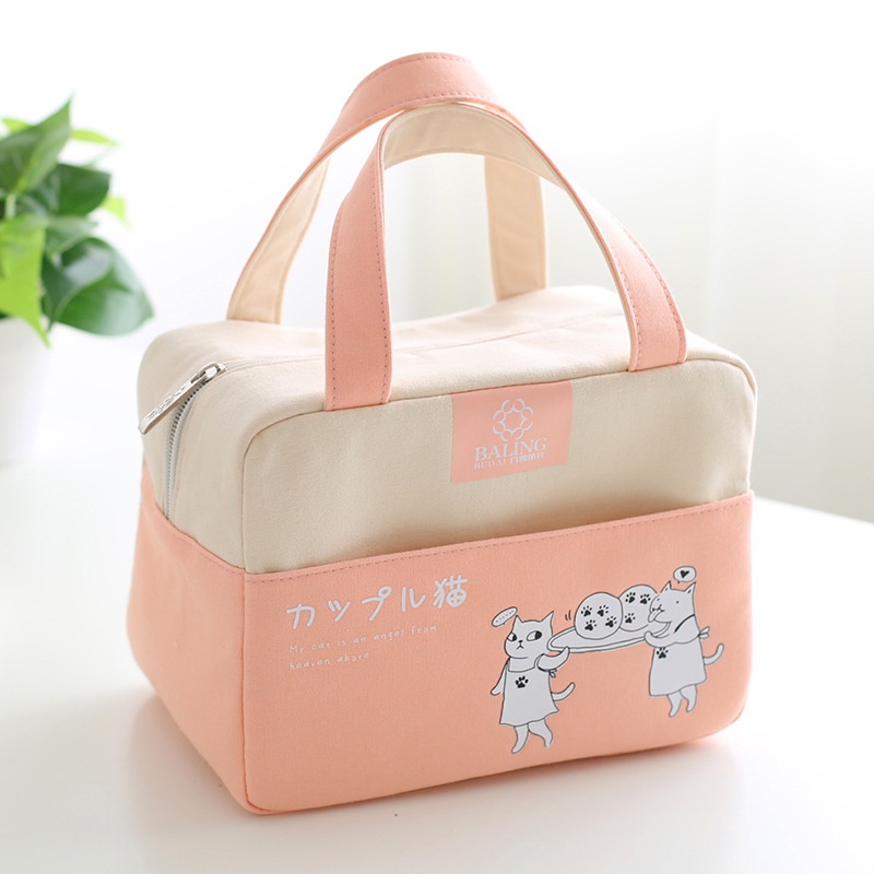 Túi Đựng Hộp Cơm Trưa Giữ Nhiệt Bằng Vải Bạt Và Màng Nhôm Họa Tiết Hoạt Hình Cho Nam