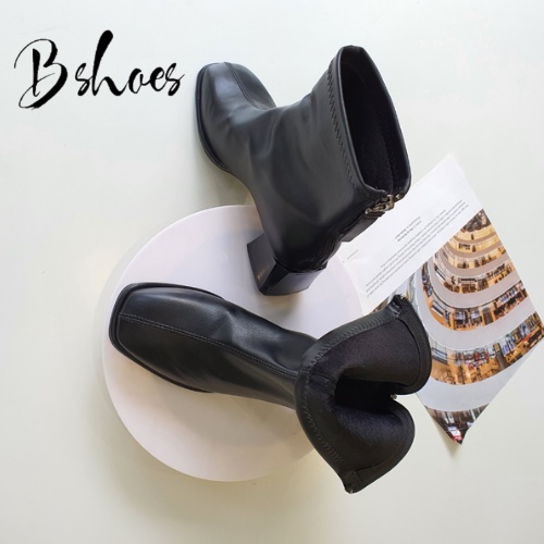 Giày boot nữ da mềm B SHOES, boot cao cổ lót nỉ khóa sau, boot mũi vuông cao 5p B04